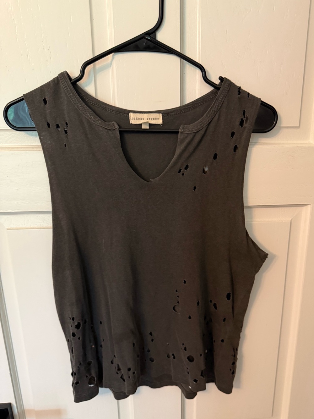 Gilded Intent Distressed Muscle Tee - Charcoal